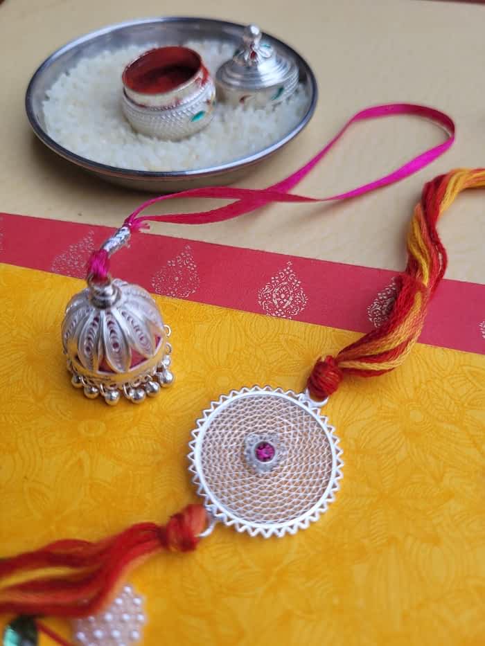 Handmade German Silver Bhaiya Bhabhi Rakhi Set 52