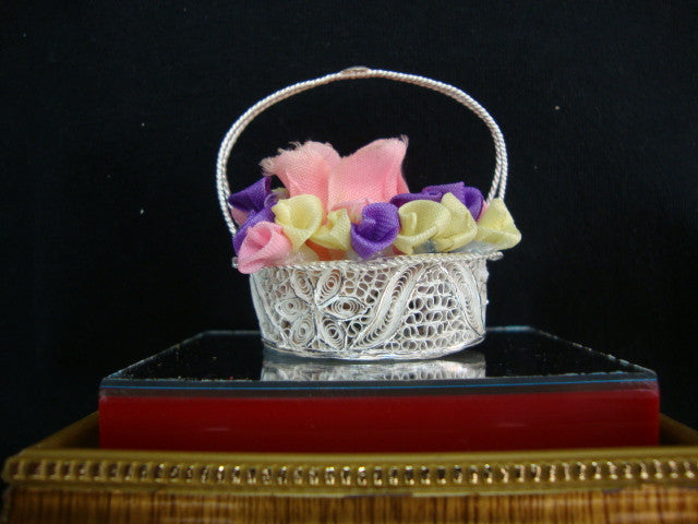 Silver Filigree Flower Basket