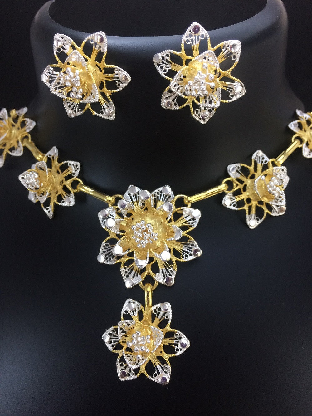 Gold plated silver necklace set online clearance