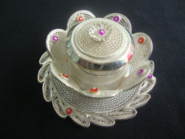 Silver Filigree Sindoor Box