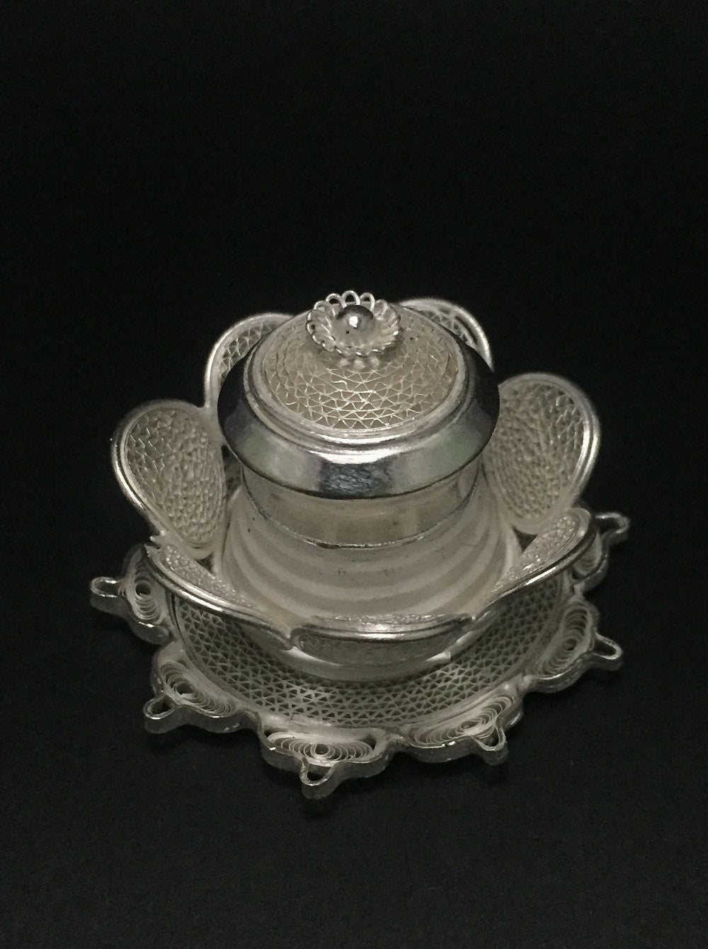 Silver Filigree Lotus Sindoor Box