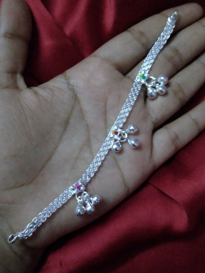 Silver designer anklets for girls | kids | 8 newest inches | 1 pair