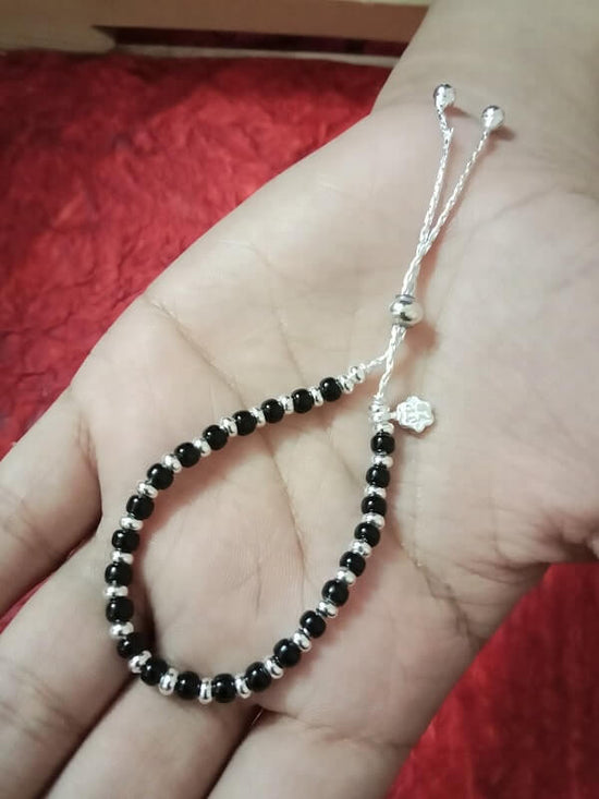 Nazaria Black Thread Anklet With Silver Beads