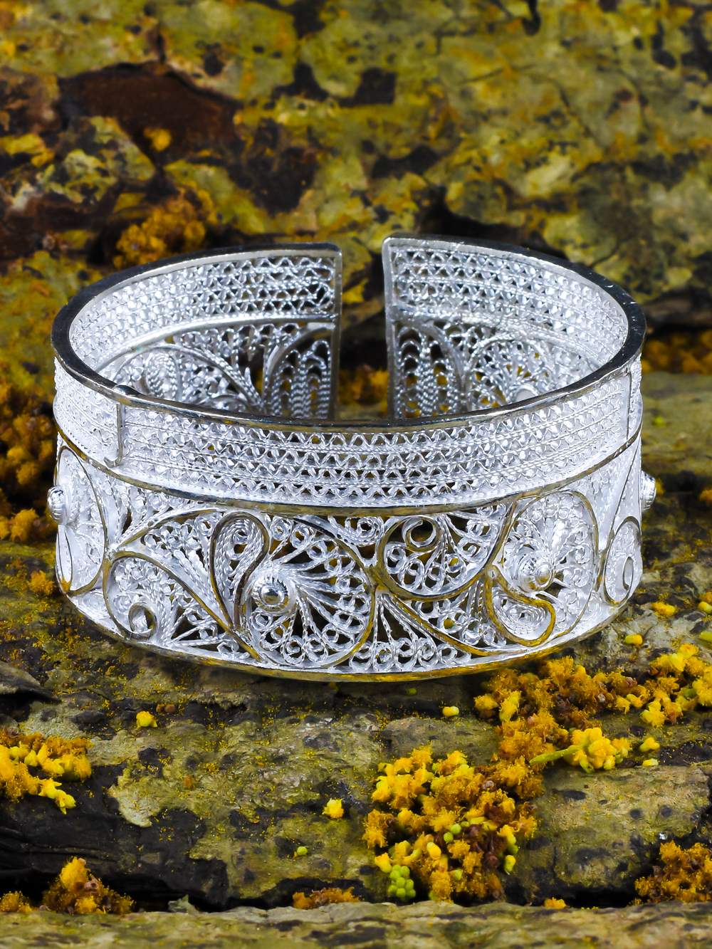 Silver outlet 925 Cuff Bracelet with Beautiful Swirls of CZs on Silver Filagree