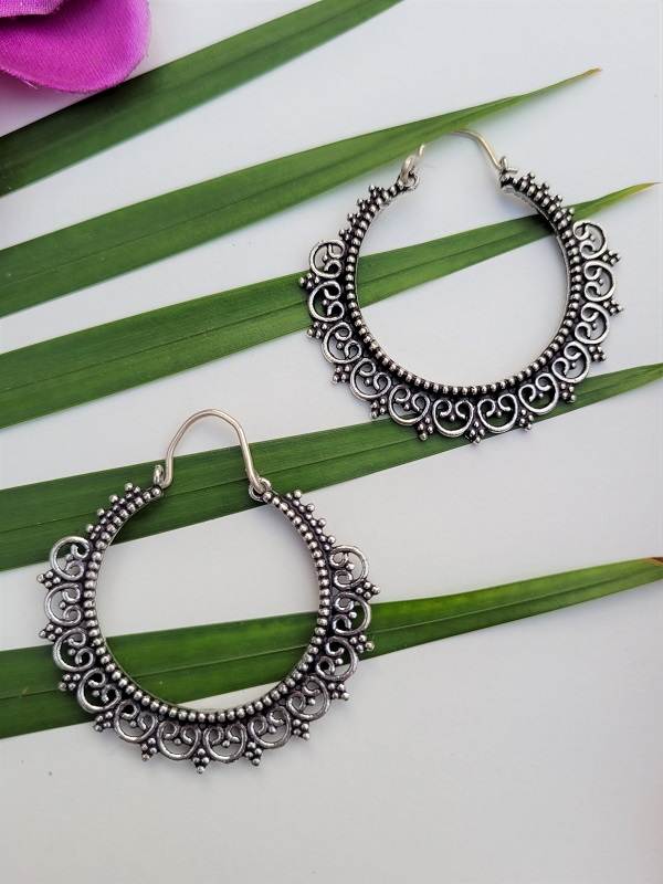 Silver Hoop Earrings oxidised