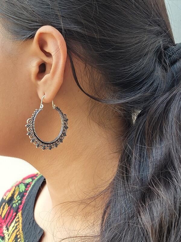 RK Jewellers Mandala Design Brass Hoop Tribal Indian Earrings