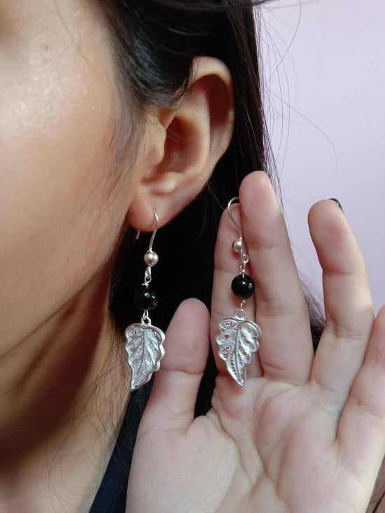 Silver Earrings Leaf