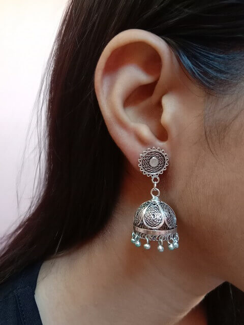 Oxidised Jewellery Silver Chandbali Earrings Fashion Wear Collections Online  ER24708