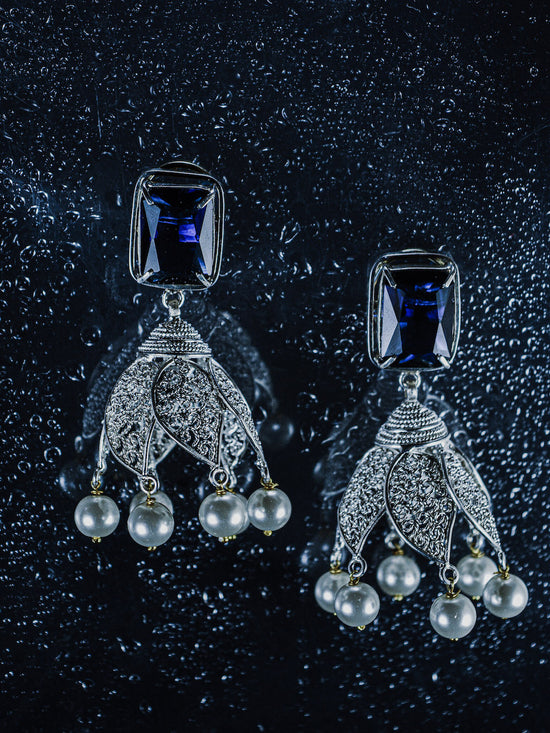Load image into Gallery viewer, Lotus Crystal &amp;amp; Pearl Earrings

