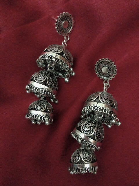 
                      
                        Jhumka Silver 3-layer
                      
                    