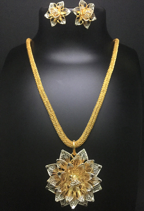 Silver Filigree Gold Plated Pendant Set 