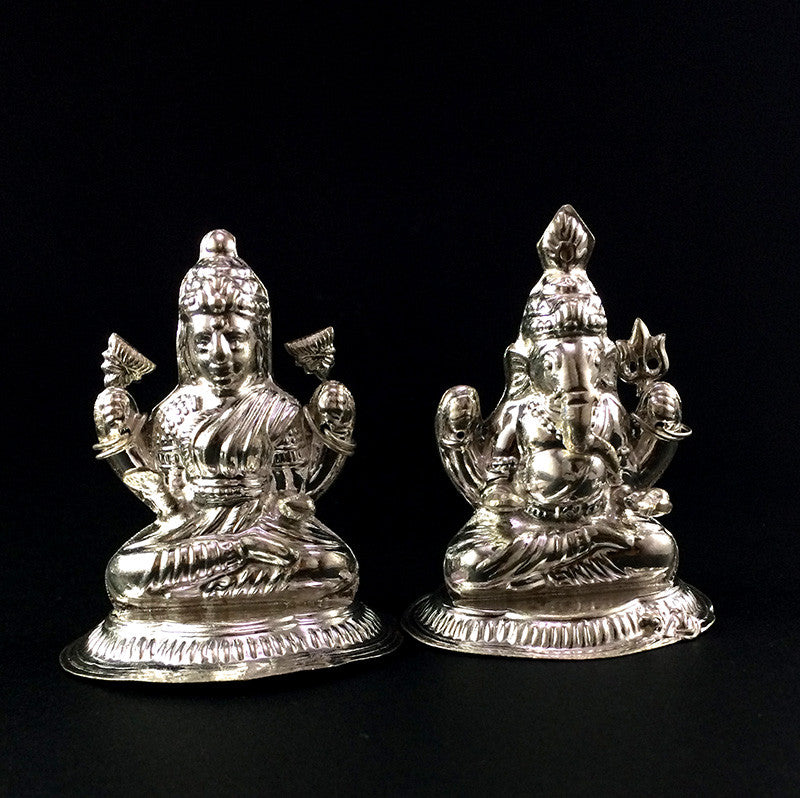 Silver Ganesh Laxmi Statue