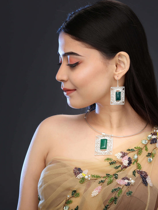 Green Agate Earrings and Pendant Set