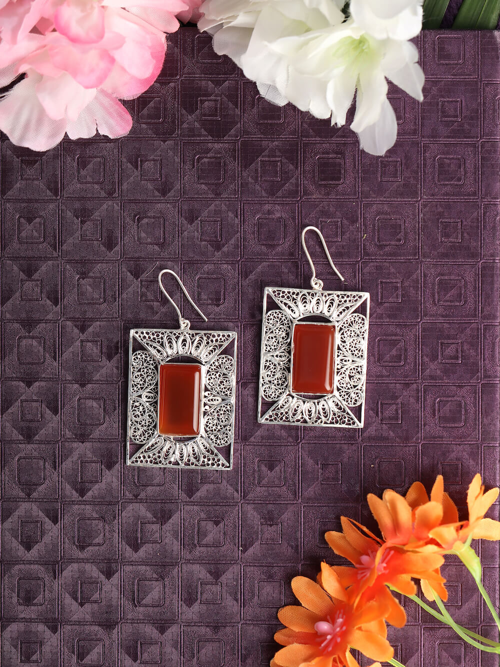 Red Agate Earrings and Pendant Set