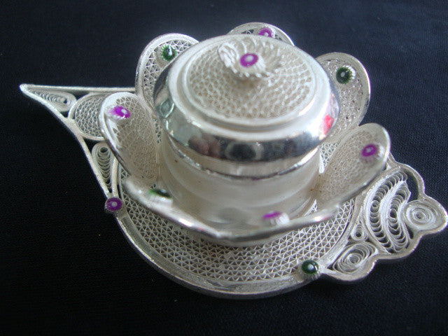 Silver Filigree Sindoor Box