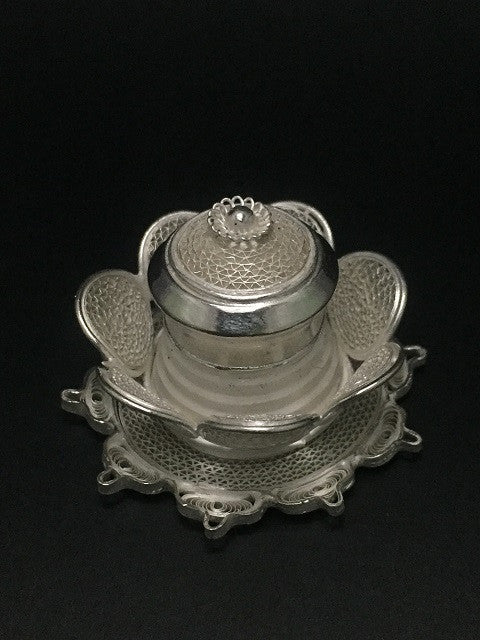 Silver Filigree Lotus Sindoor Box 