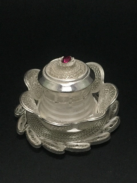 Silver Filigree Lotus Sindoor Box 