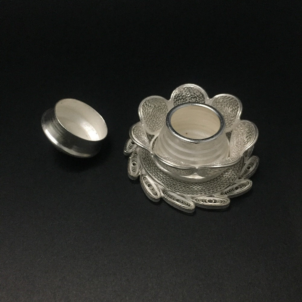 
                      
                        Silver Filigree Lotus Sindoor Box 
                      
                    