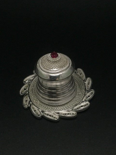 Silver Filigree Stone Sindoor Box