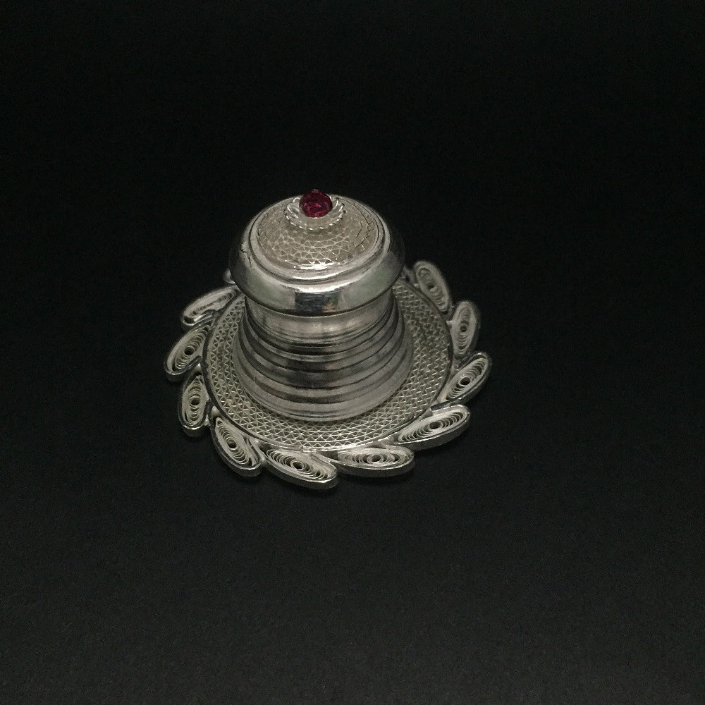Silver Filigree Stone Sindoor Box