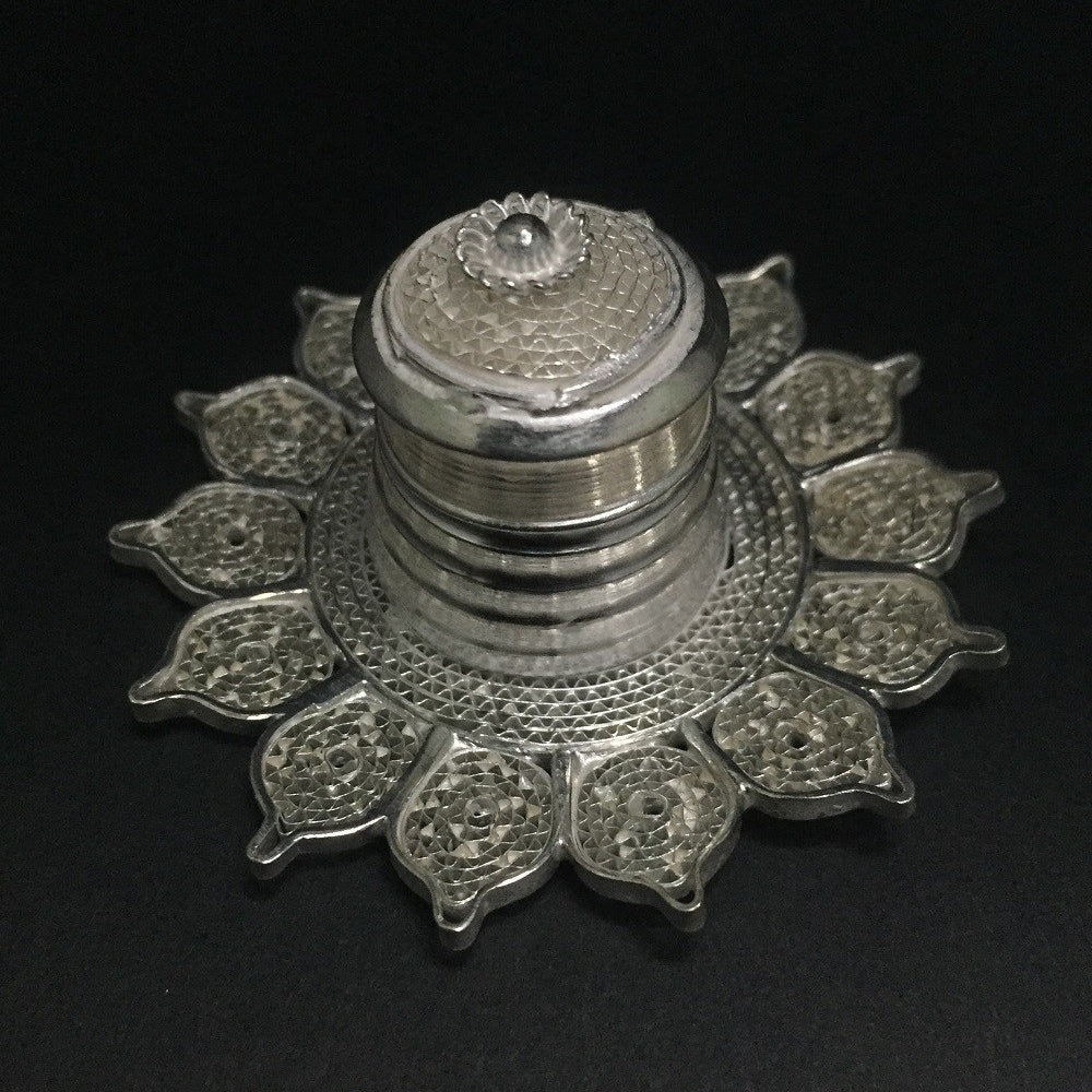 Silver Filigree Petal Sindoor Box