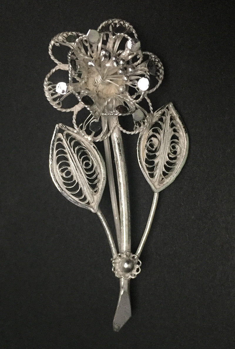 Silver Floral Saree Pin Brooch
