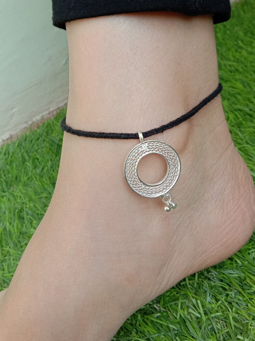 Silver Nazarbattu Black thread Anklet