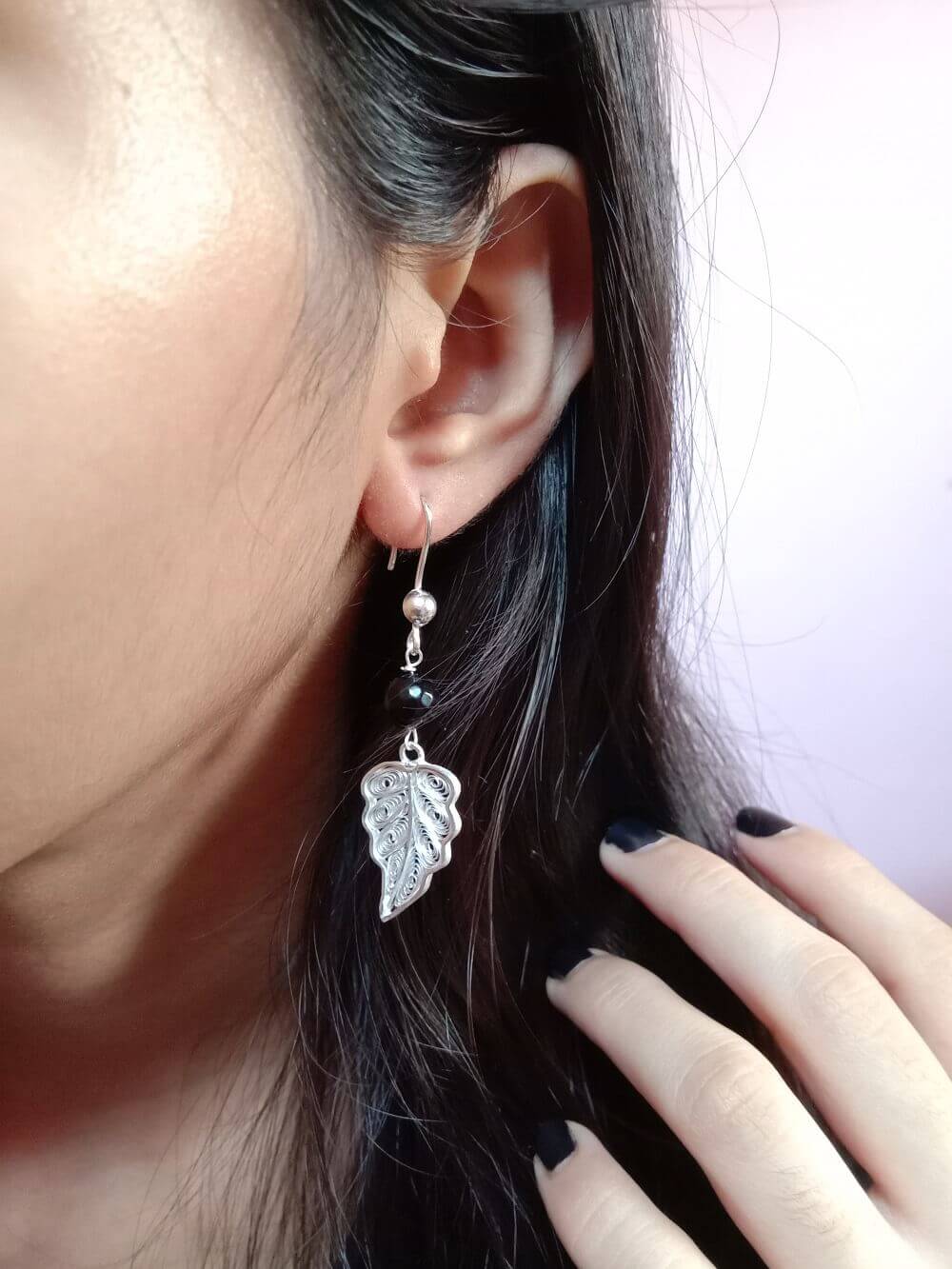 Silver Earrings Leaf