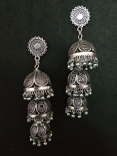 Jhumka Silver 3-layer