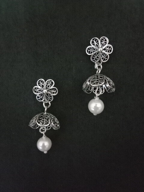 Jhumka Silver Pearl