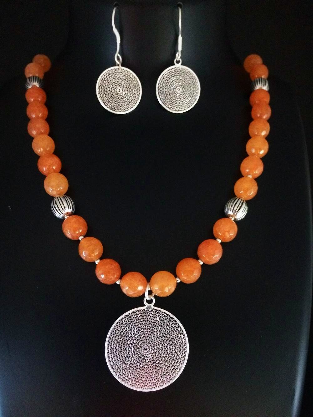 Seed Beads Necklace Orange With Tibetan Pendant – beadsnfashion