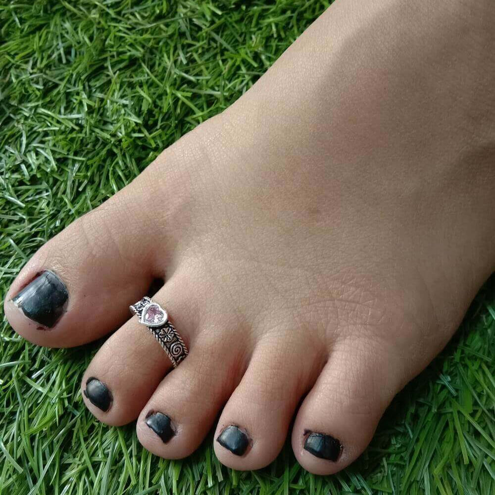 Stone Toe Rings for women - Silver Oxidised Toe Rings by Silverlinings
