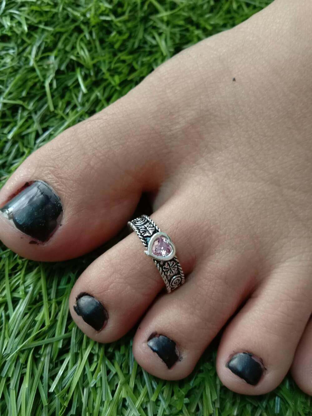 Stone Toe Rings for women - Silver Oxidised Toe Rings by Silverlinings