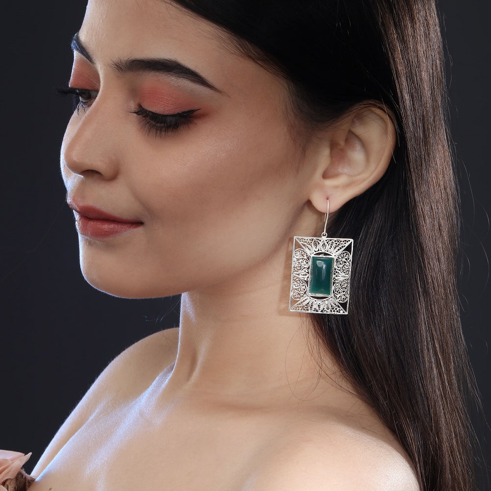 
                      
                        Green Agate Filigree Earrings
                      
                    